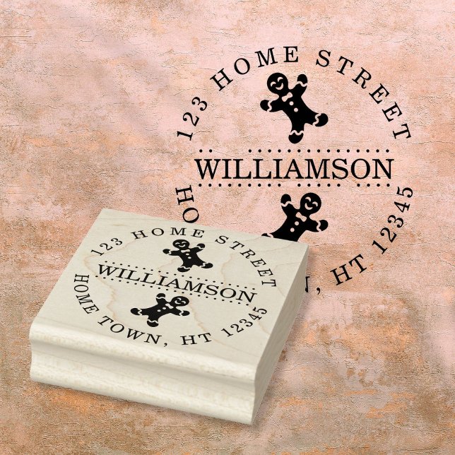 Holiday Gingerbread Man Circle Rücksendeadresse Gummistempel (Holiday Gingerbread Man Circular Return Address Rubber Stamp)