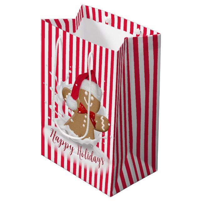 Holiday Gingerbread Man in Milk Splash Mittlere Geschenktüte (Vorderseite Schrägansicht)