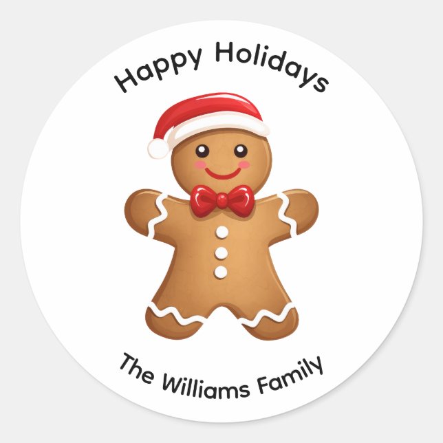 Holiday Gingerbread Man Personalisiert Runder Aufkleber (Vorderseite)