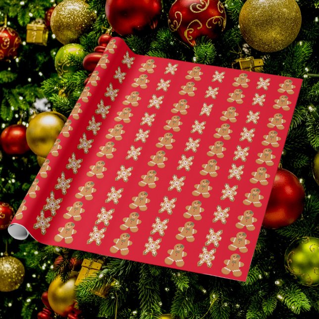 Holiday Gingerbread Man Red Green Wrapping Paper Geschenkpapier (Von Creator hochgeladen)