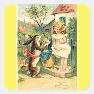 Holiday Girl & Bunny Vintag Osterkleber Quadratischer Aufkleber