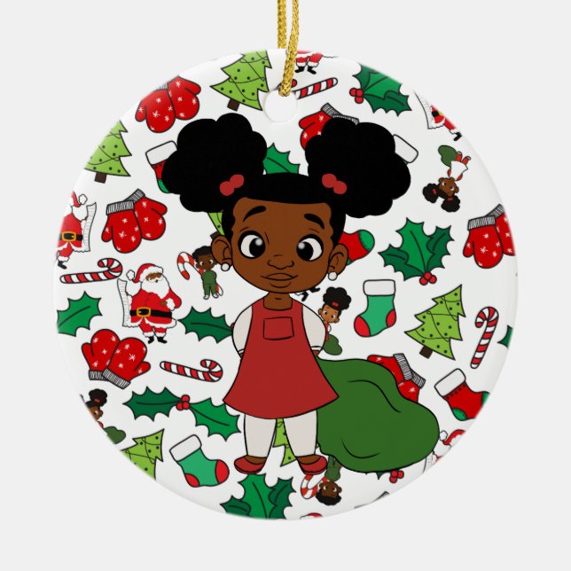 Holiday Girl Ponytail Weihnachten Keramik Ornament (Vorne)