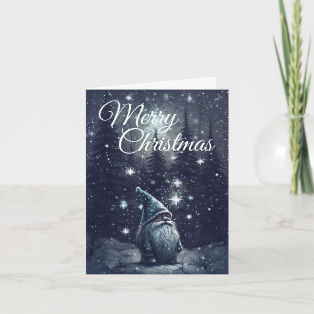 Holiday Gnome Winter Snowy Forest Frohe Weihnachte Karte (Vorderseite)