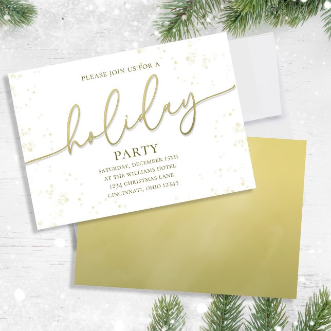 Holiday Gold Calligraphy Script Einfaches Party Einladung (Holiday party gold gradient calligraphy script invitation. and gold gradient backside. )