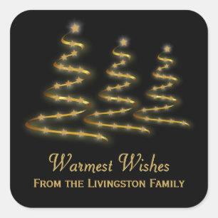 Holiday Gold Ribbon stilisierte Weihnachtsbaumen S Quadratischer Aufkleber