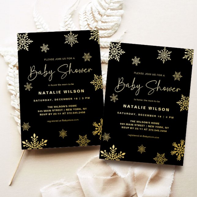 Holiday Gold Snowflake Winter Baby Dusche Folieneinladung (Von Creator hochgeladen)