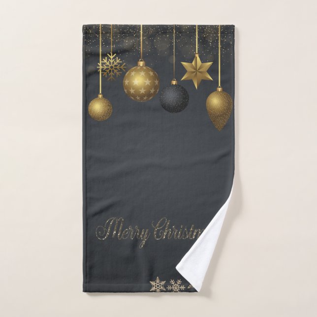 Holiday Gold Weihnachtsbälle Schneeflocken Dunkel Badhandtuch Set (Handtuch)