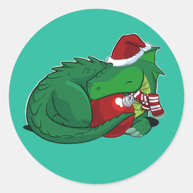 Holiday Green Dragon Runder Aufkleber (Vorderseite)