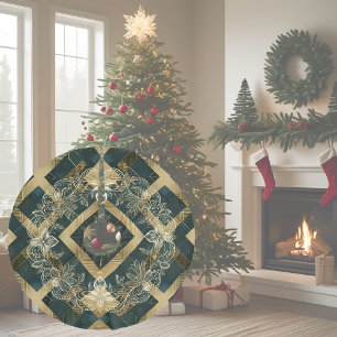 Holiday Green Gold und Lace Polyester Weihnachtsbaumdecke