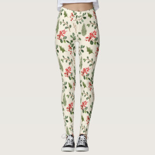 Holiday Green Holly Red Berry Weihnachtsmuster Leggings