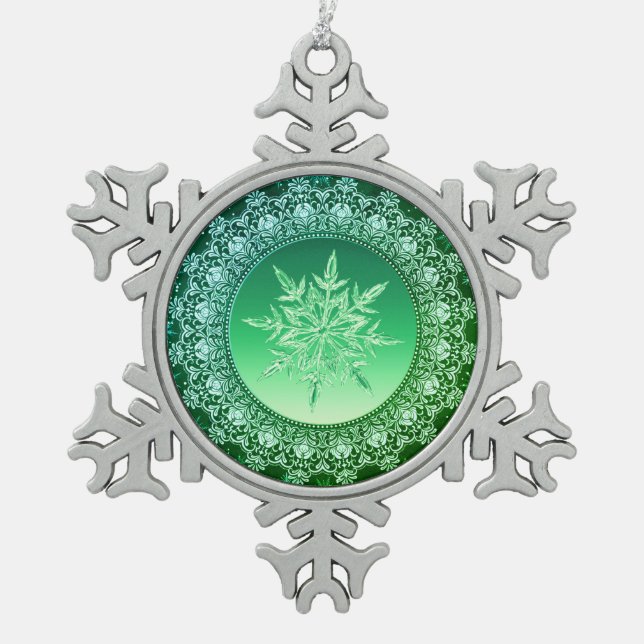 Holiday Green Ice Snowflake Ornament (Vorderseite)