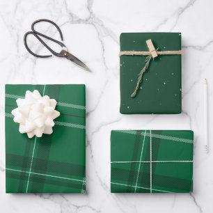 Holiday green kariert und stars classic geschenkpapier set