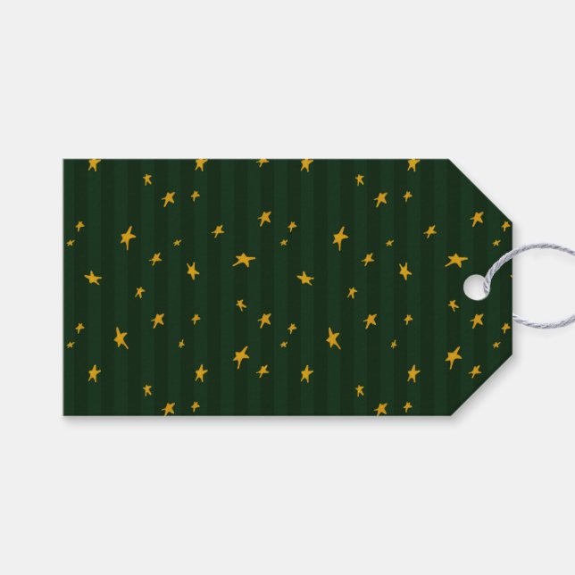 Holiday Green Yellow Star Stripe Christmas Geschenkanhänger (Vorderseite (Horizontal))