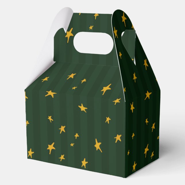 Holiday Green Yellow Star Stripe Christmas Geschenkschachtel (Rückseite)