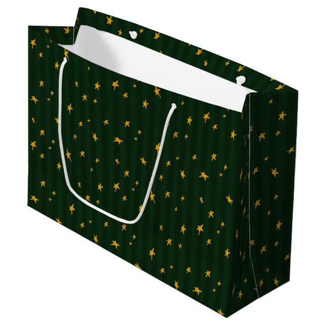 Holiday Green Yellow Star Stripe Christmas Große Geschenktüte (Vorderseite Schrägansicht)