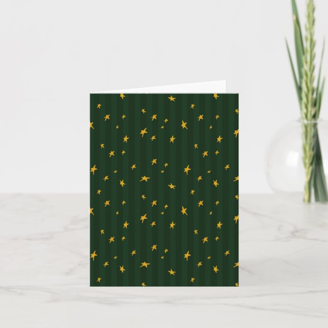 Holiday Green Yellow Star Stripe Christmas Karte (Vorderseite)