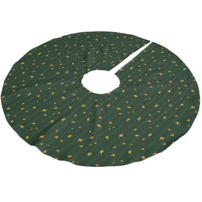 Holiday Green Yellow Star Stripe Christmas Polyester Weihnachtsbaumdecke (Schrägansicht)