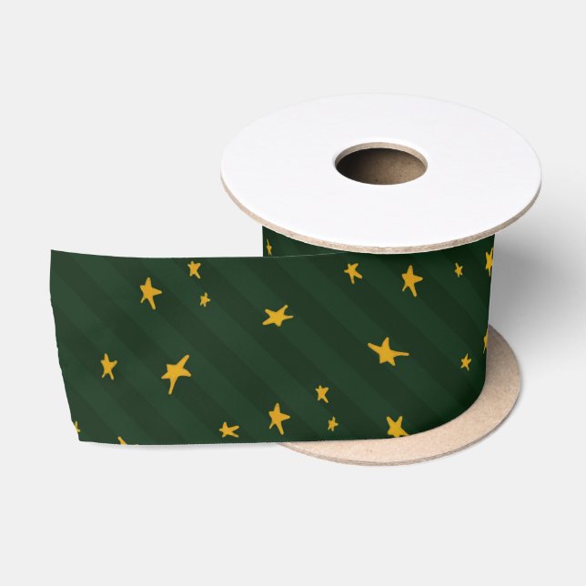 Holiday Green Yellow Star Stripe Christmas Satinband (Spule)