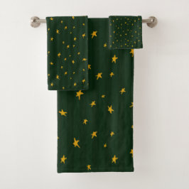Holiday Green Yellow Stripe Star Christmas  Badhandtuch Set