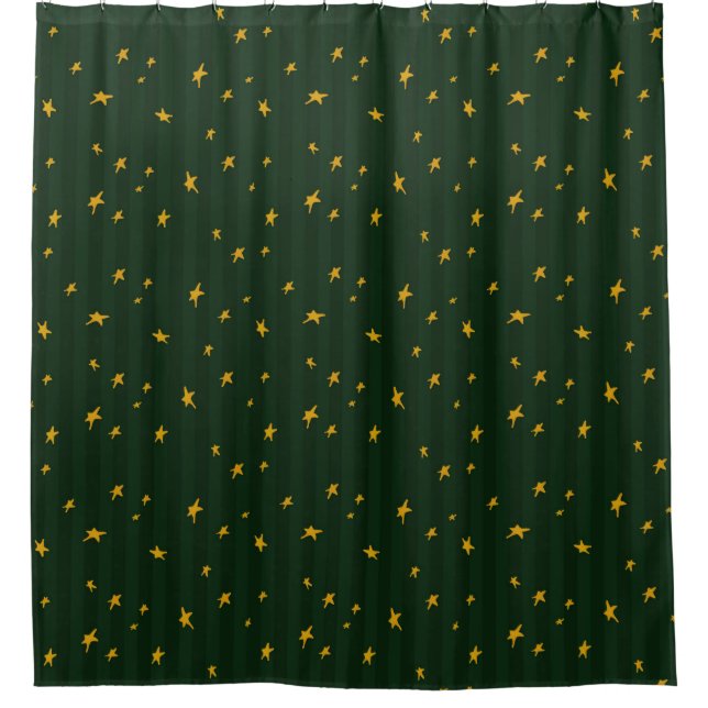 Holiday Green Yellow Stripe Star Christmas  Duschvorhang (Vorderseite)