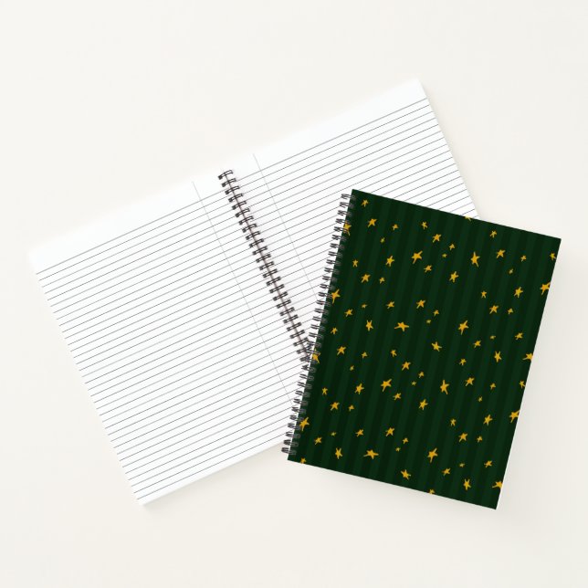 Holiday Green Yellow Stripe Star Christmas  Notizbuch (Innenseite)