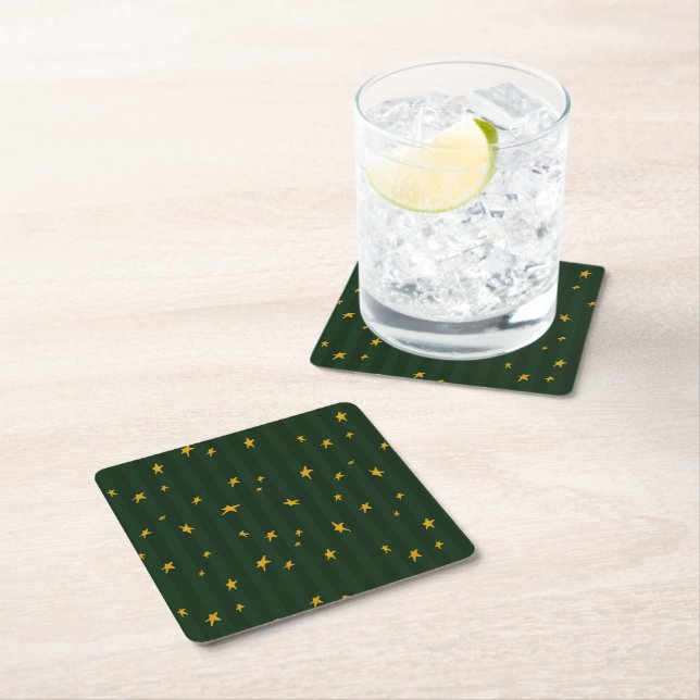 Holiday Green Yellow Stripe Star Christmas  Rechteckiger Pappuntersetzer (Vor Ort)