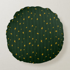 Holiday Green Yellow Stripe Star Christmas  Rundes Kissen