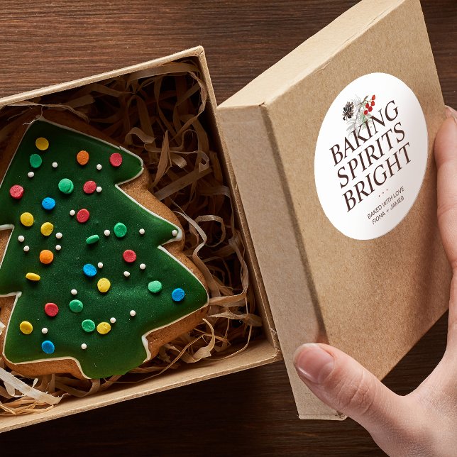 Holiday Greenerie Backbrien Runder Aufkleber (Holiday Greenery Baking Spirits Bright Classic Round Sticker)