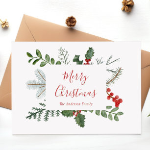 Holiday Greenery & Holly Berry Weihnachten Postkar