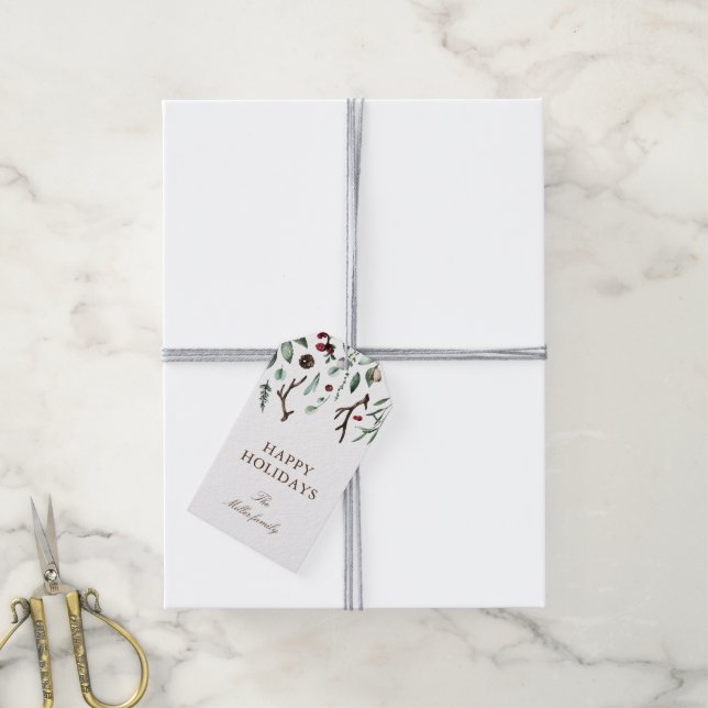 Holiday Greenery Merry Christmas Monogram Elegant Geschenkanhänger (Mit Garn)
