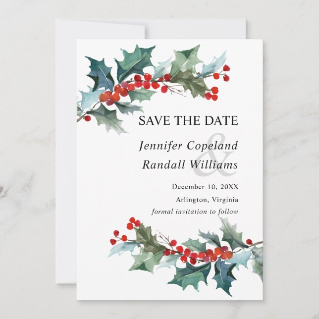 Holiday Greenery Save the Date Card (Vorderseite)
