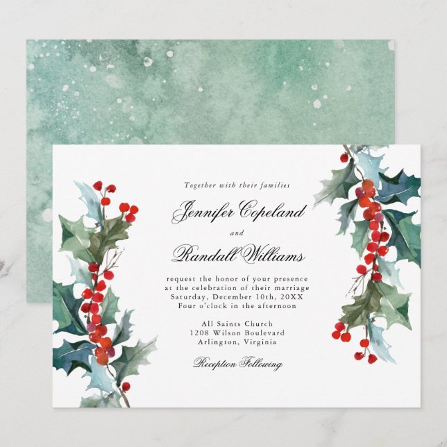 Holiday Greenery Watercolor Einladung zur Hochzeit (Vorne/Hinten)