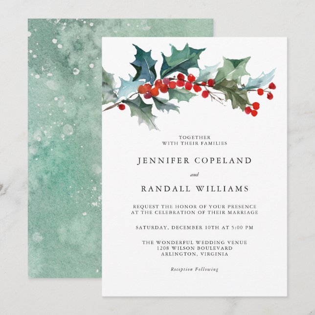 Holiday Greenery Watercolor Wedding Einladung (Vorne/Hinten)
