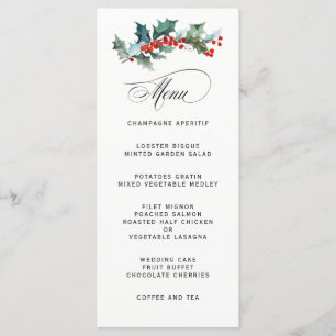 Holiday Greenery Watercolor Wedding Menu Menükarte