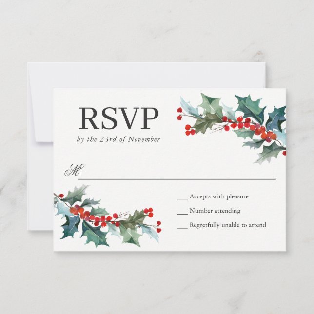 Holiday Greenery Watercolor Wedding RSVP (Vorderseite)