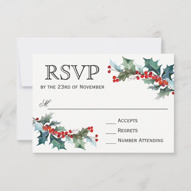 Holiday Greenery Watercolor Wedding RSVP (Vorderseite)