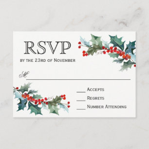 Holiday Greenery Watercolor Wedding RSVP Karte