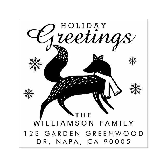 Holiday Greetings | Woodland Christmas Fox Address Gummistempel (Prägung)