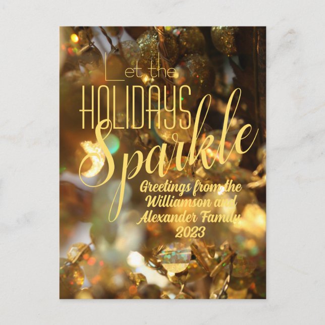Holiday Gruß Gold Sparkle Moderner Chic Postkarte (Vorderseite)