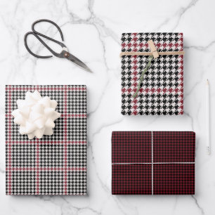 Holiday Hahnentrittmuster Classic Red Koordination Geschenkpapier Set