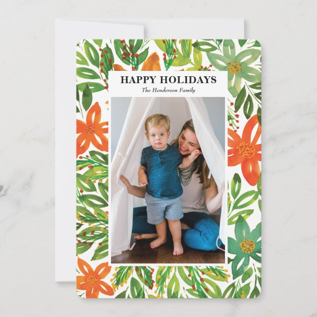 Holiday & Handgemalte Blume Feiertagskarte (Vorderseite)