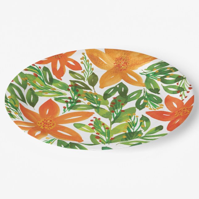 Holiday & Handgemalte Blume Pappteller (Schrägansicht)