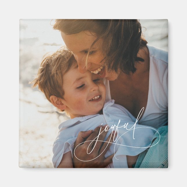 Holiday Handwriting Joyful Minimalistisches Foto Magnet (Vorne)