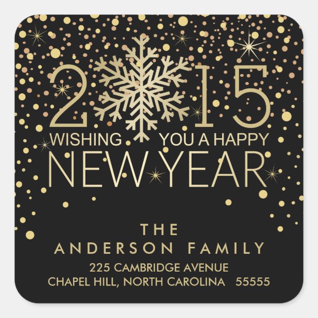 Holiday Happy New Year Snowflake Gold Confetti Quadratischer Aufkleber (Vorderseite)