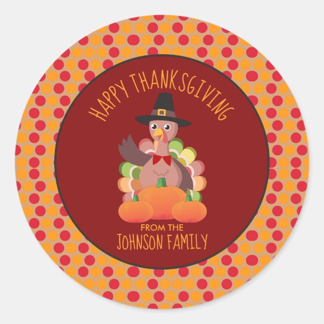 Holiday Happy Thanksgiving Türkei Familienname Runder Aufkleber (Vorderseite)