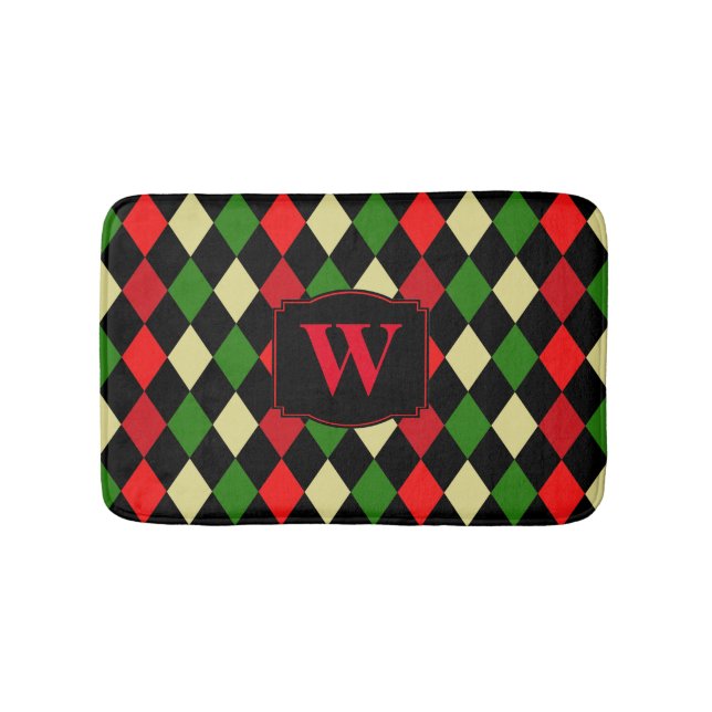 Holiday Harlequin Geometrisches Muster Mit Monogra Badematte (Vorderseite)