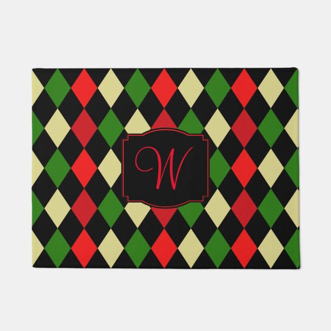 Holiday Harlequin Pattern Mit Monogramm Fußmatte (Vorderseite)