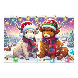 Holiday Highland Cows in Winter Wonderland Manga Fotodruck