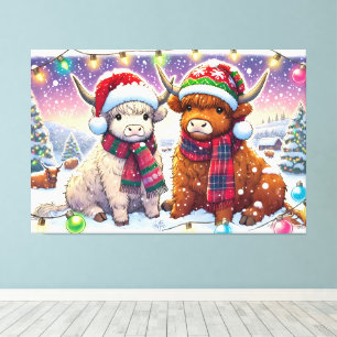 Holiday Highland Cows in Winter Wonderland Manga Leinwanddruck