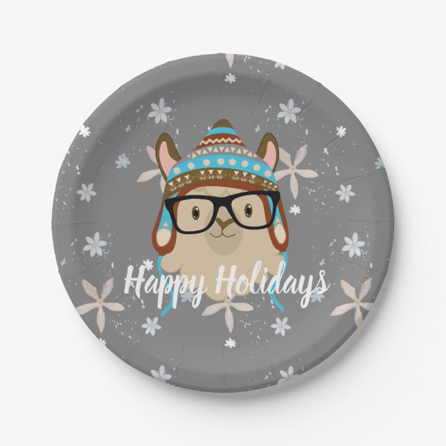 Holiday Hipster Llama Pappteller (Vorderseite)